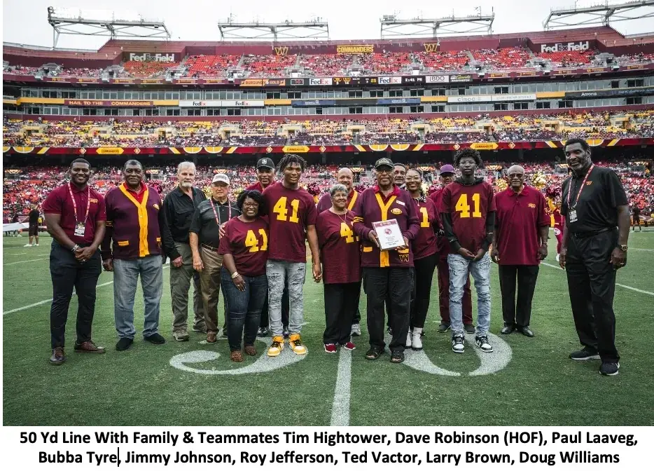 A wide view of the 50-yard-line presentation at FedExField during the 2022 Ring of Fame induction